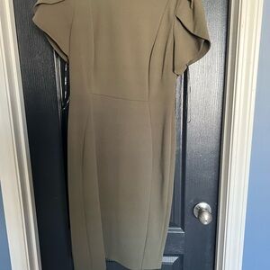 Calvin Klein Green Sheath Dress with Flutter Sleeves